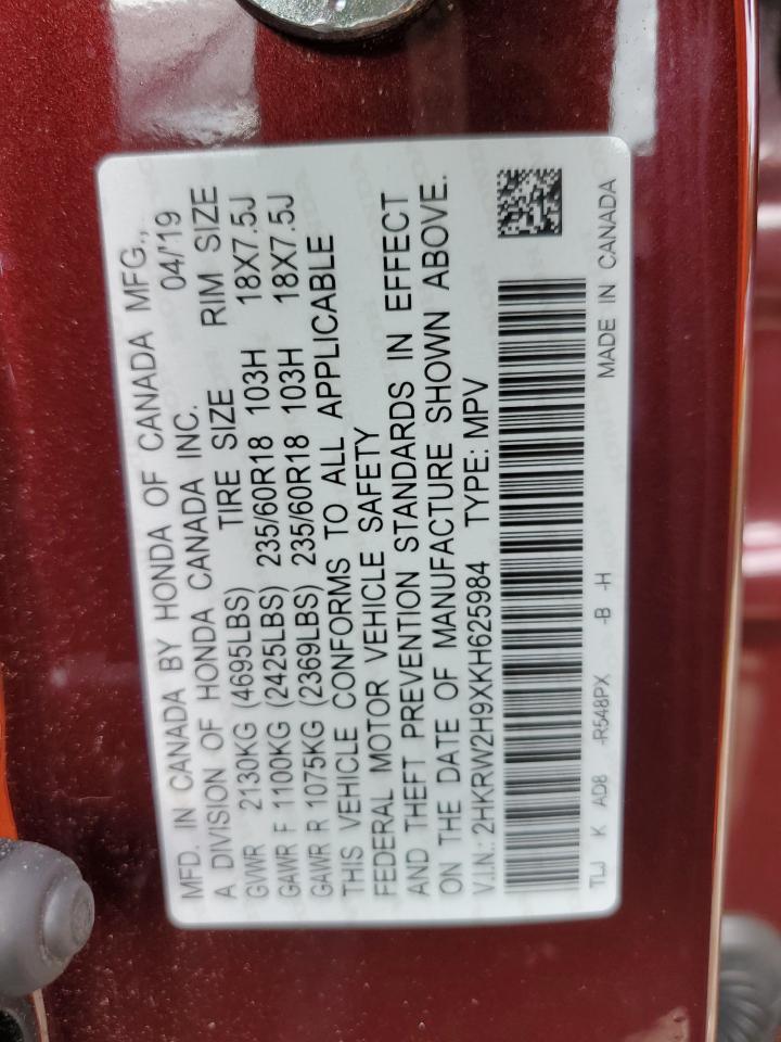 2019 Honda Cr-V Touring VIN: 2HKRW2H9XKH625984 Lot: 85896825