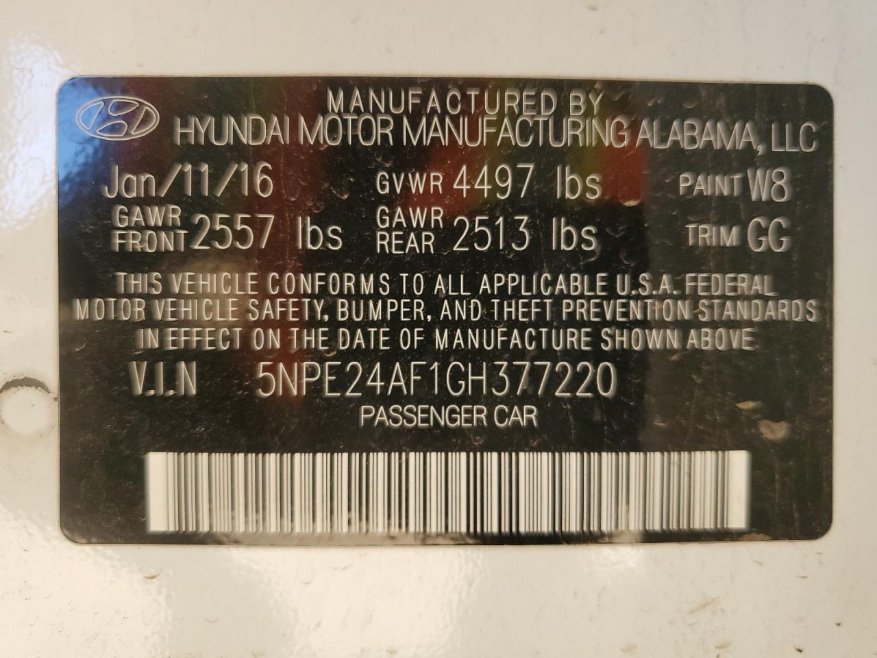 2016 Hyundai Sonata Se VIN: 5NPE24AF1GH377220 Lot: 84943385