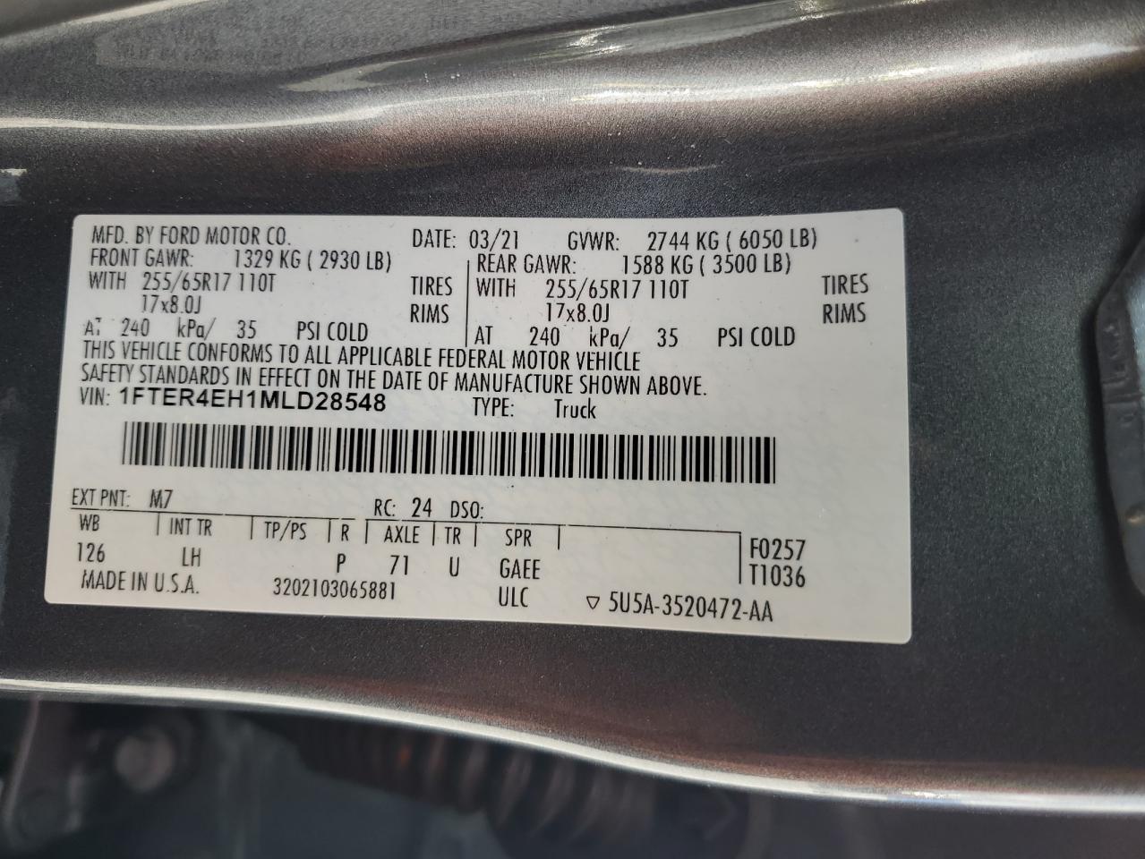 2021 Ford Ranger Xl VIN: 1FTER4EH1MLD28548 Lot: 82411045