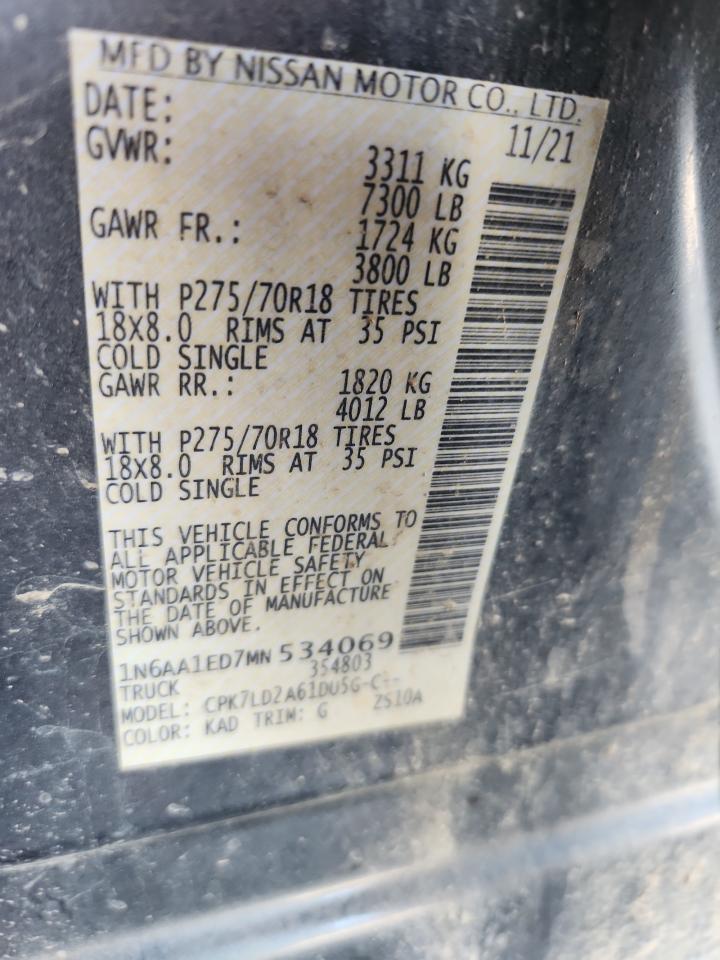 2021 Nissan Titan Sv VIN: 1N6AA1ED7MN534069 Lot: 84810005