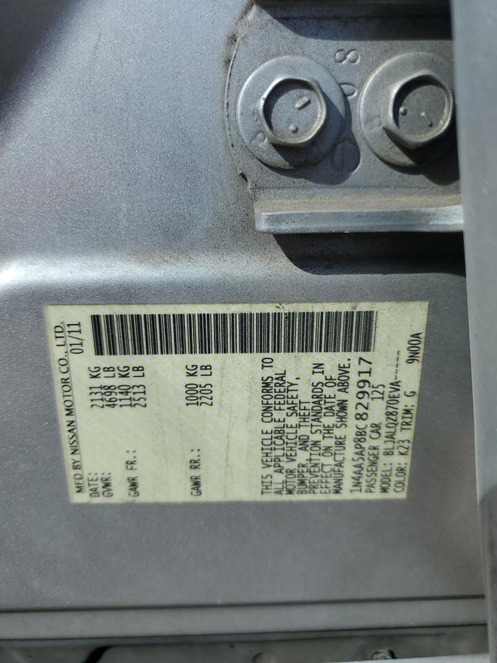 2011 Nissan Maxima S VIN: 1N4AA5AP8BC829917 Lot: 84163975