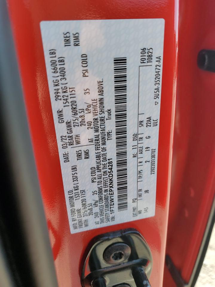 2022 Ford F150 Supercrew VIN: 1FTEW1EPXNKD54281 Lot: 81966885