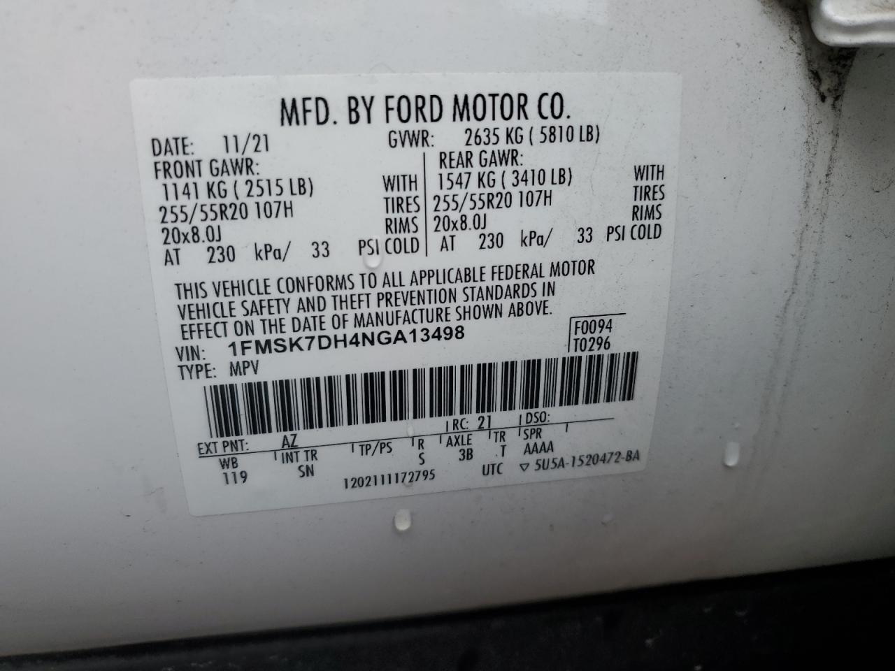 2022 Ford Explorer Xlt VIN: 1FMSK7DH4NGA13498 Lot: 82352745