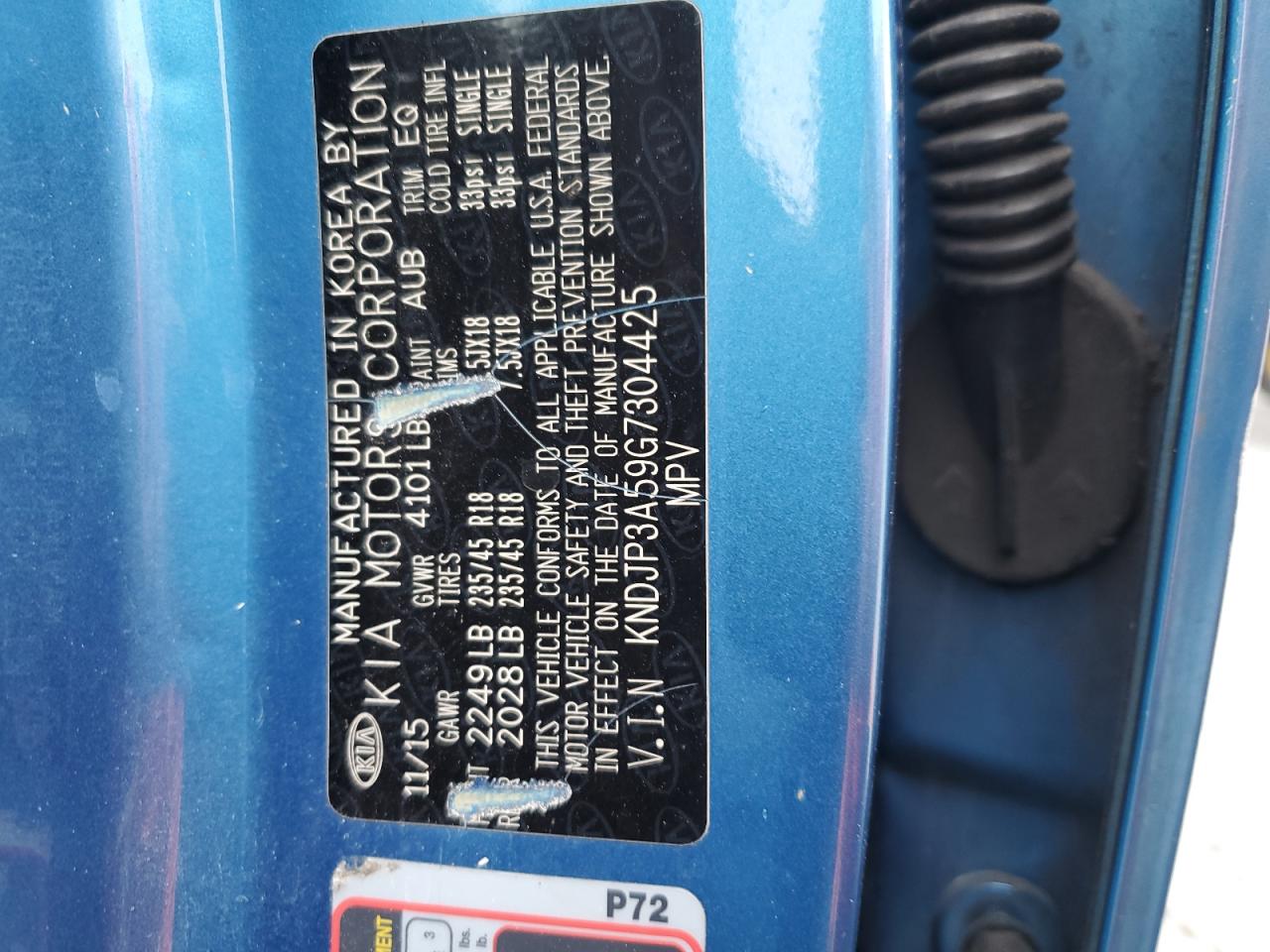 2016 Kia Soul + VIN: KNDJP3A59G7304425 Lot: 86218155