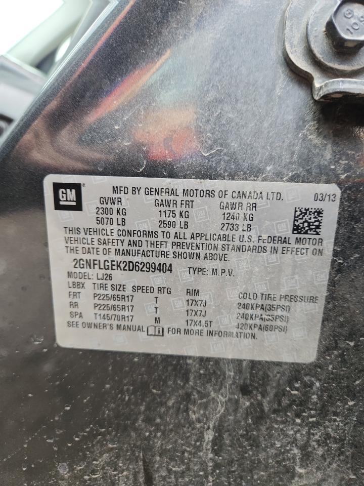 2013 Chevrolet Equinox Ltz VIN: 2GNFLGEK2D6299404 Lot: 85863735