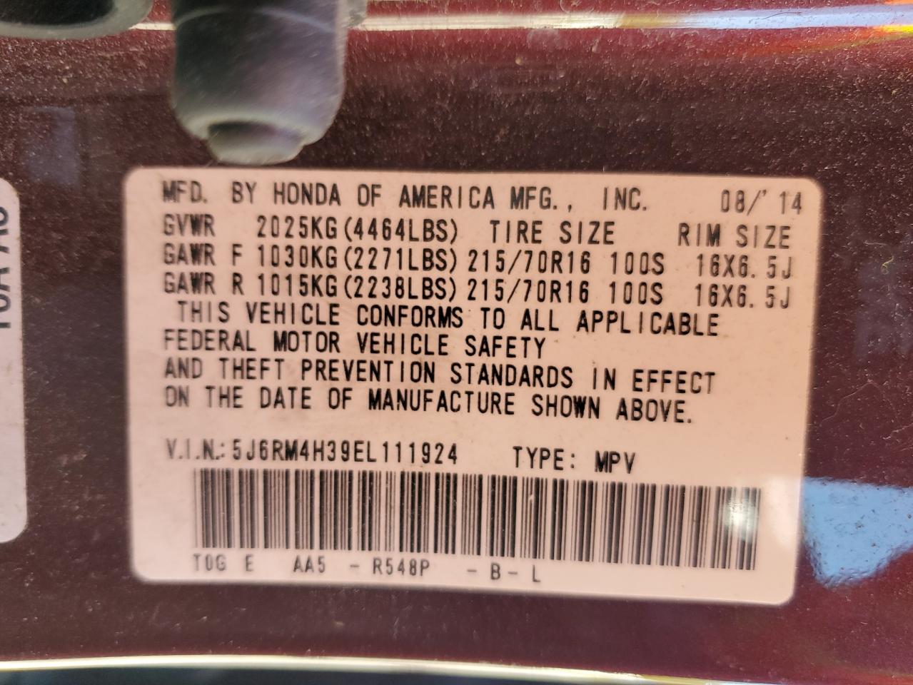 2014 Honda Cr-V Lx VIN: 5J6RM4H39EL111924 Lot: 84805105