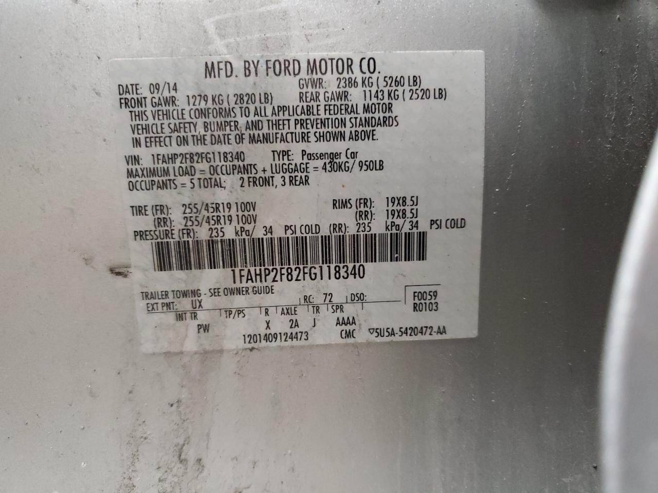 2015 Ford Taurus Limited VIN: 1FAHP2F82FG118340 Lot: 86515325