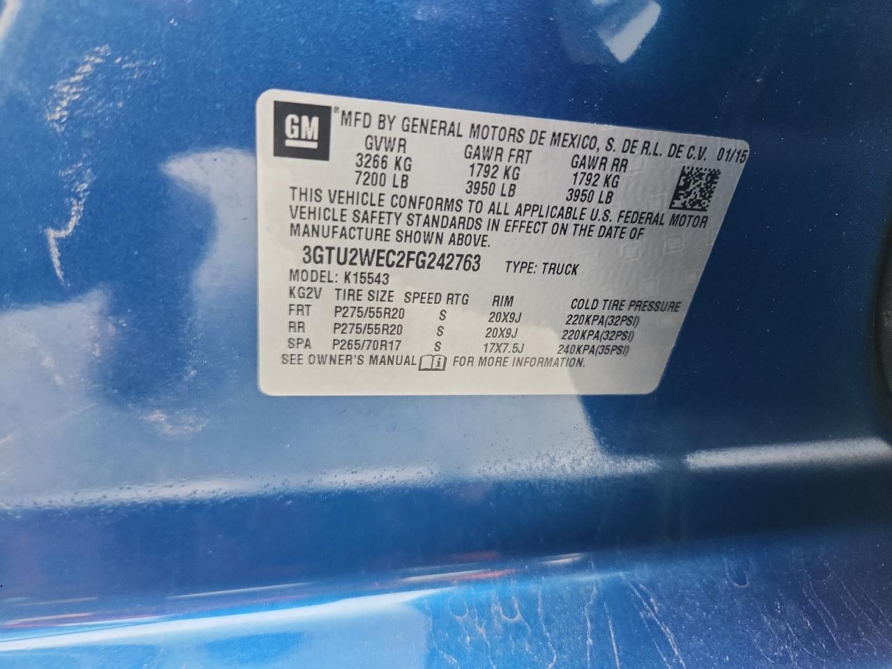 2015 GMC Sierra K1500 Denali VIN: 3GTU2WEC2FG242763 Lot: 84776825