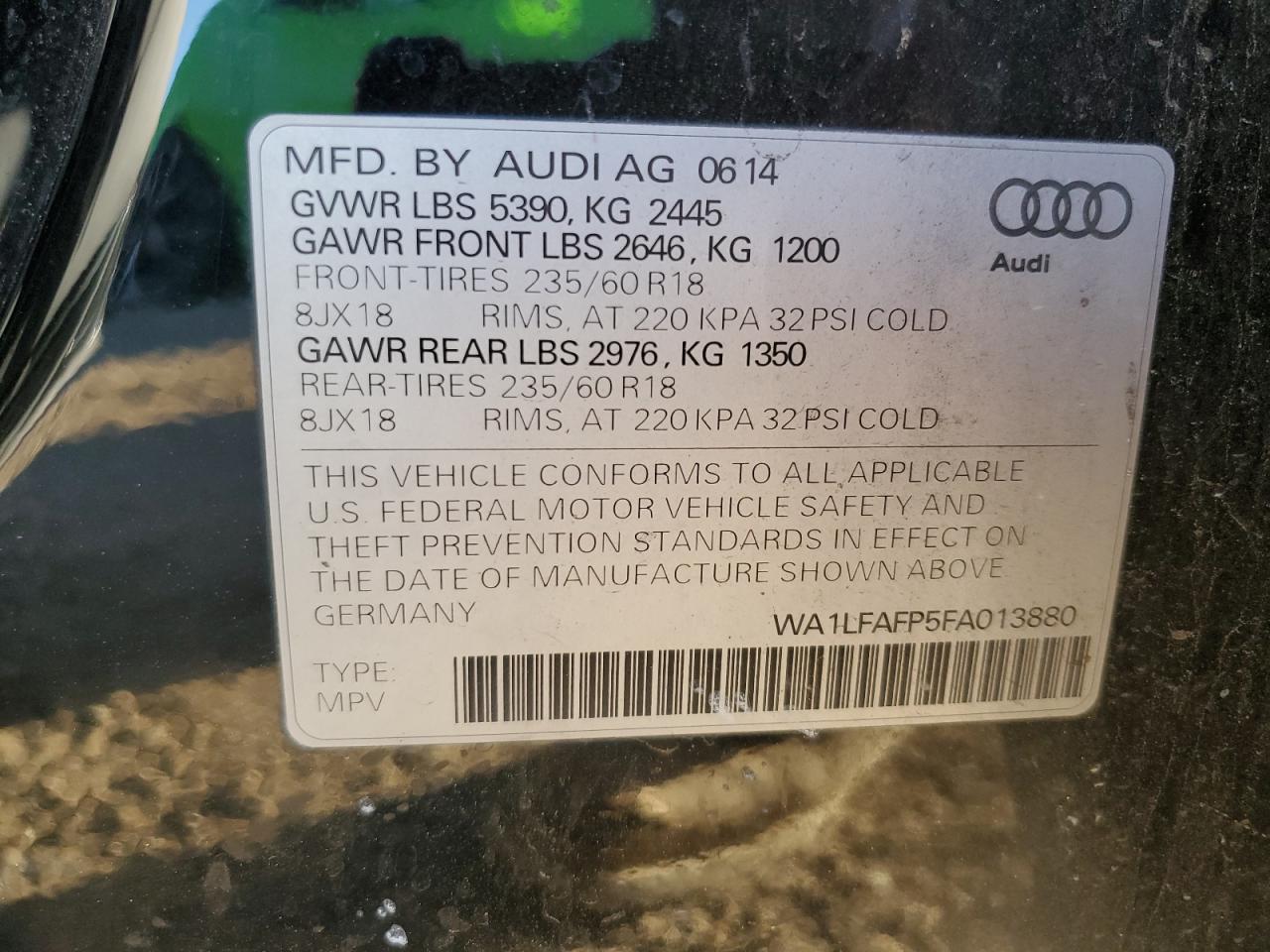 2015 Audi Q5 Premium Plus VIN: WA1LFAFP5FA013880 Lot: 90919325