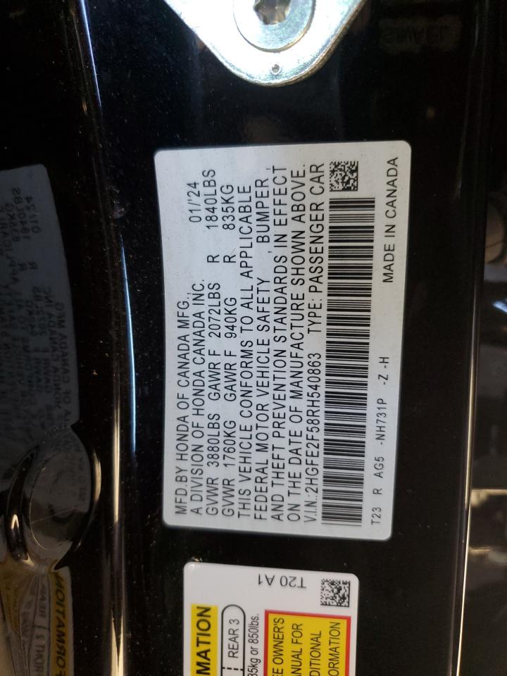 2024 Honda Civic Sport VIN: 2HGFE2F58RH540863 Lot: 85348955