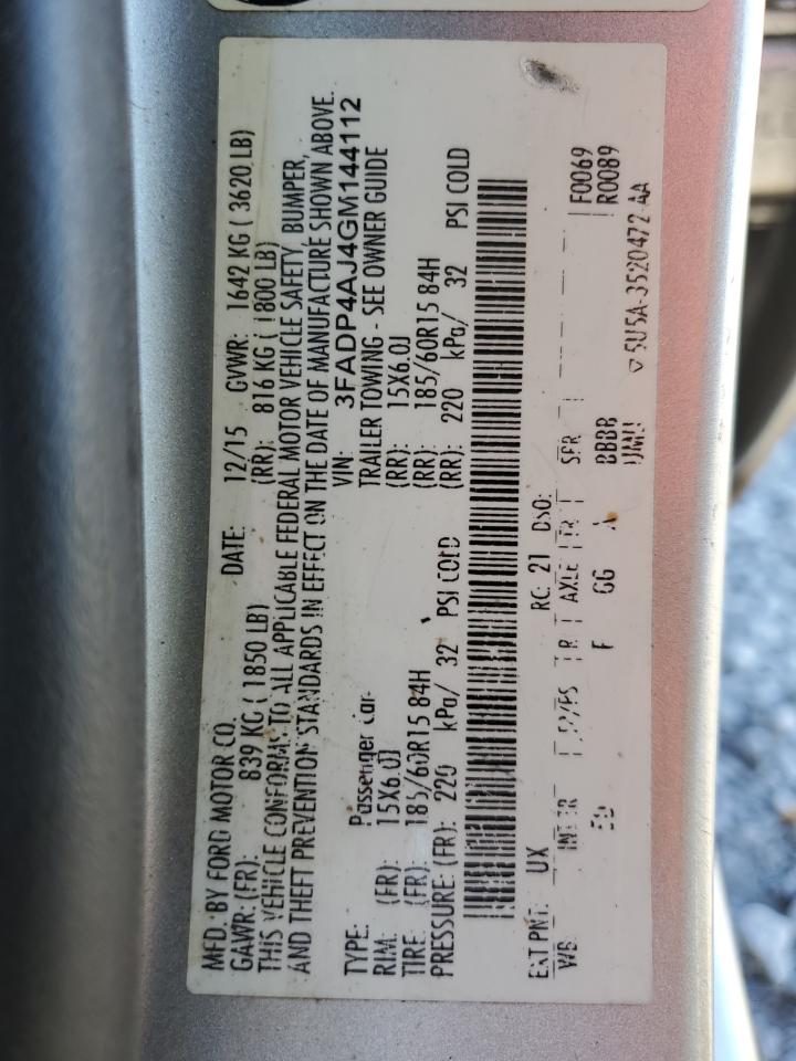 2016 Ford Fiesta S VIN: 3FADP4AJ4GM144112 Lot: 90652465