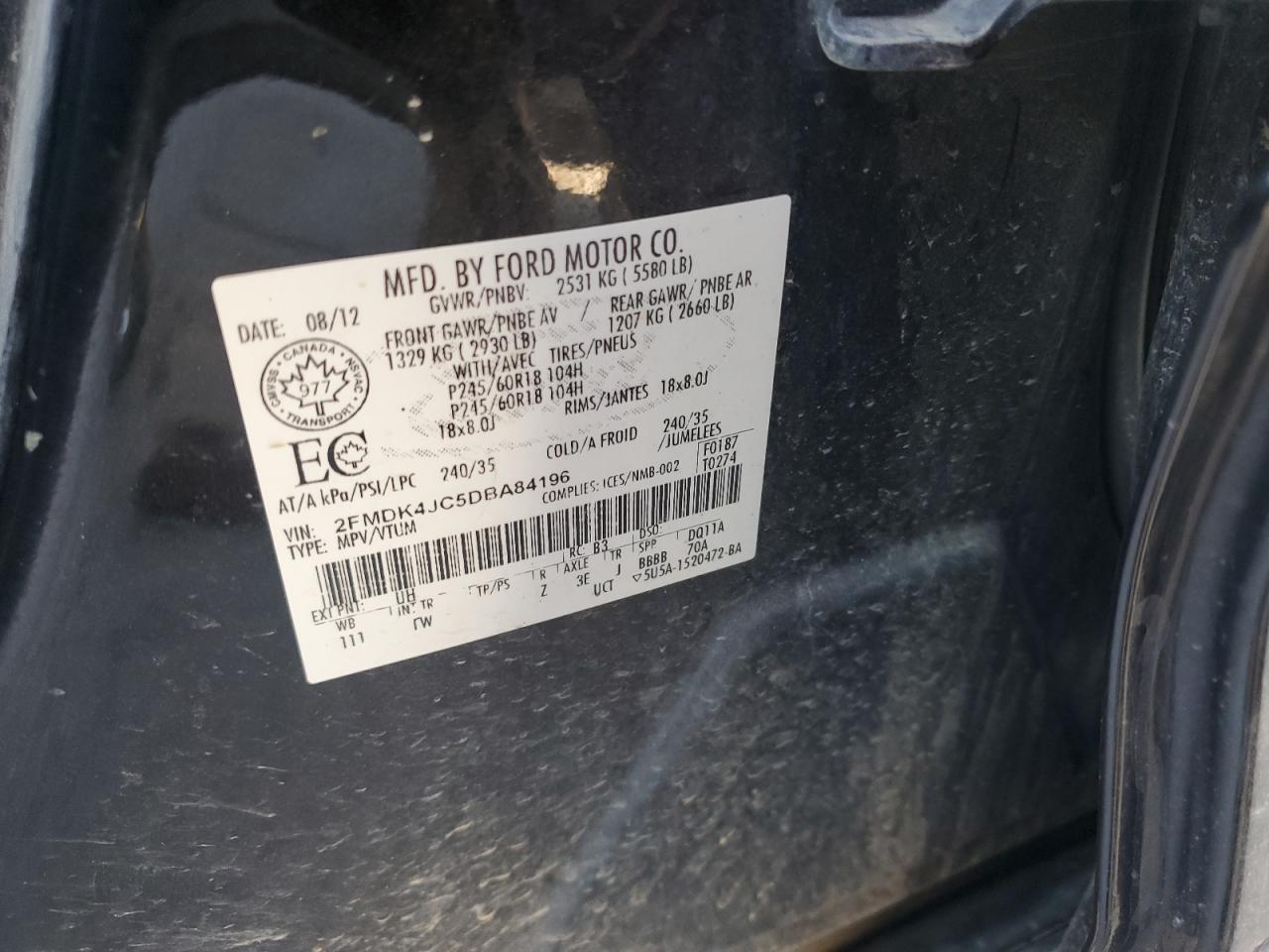 2013 Ford Edge Sel VIN: 2FMDK4JC5DBA84196 Lot: 85179335