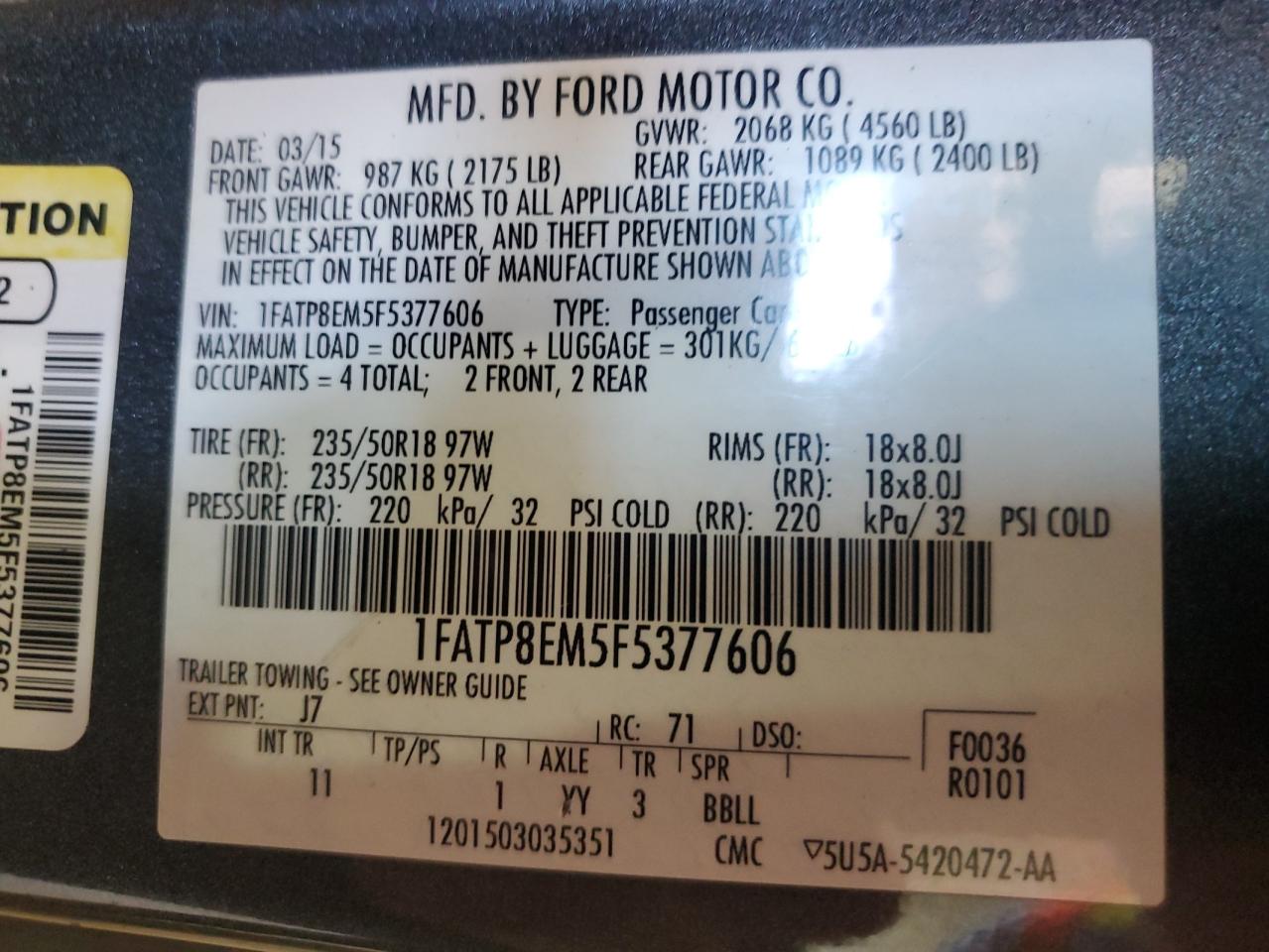 2015 Ford Mustang VIN: 1FATP8EM5F5377606 Lot: 82519535