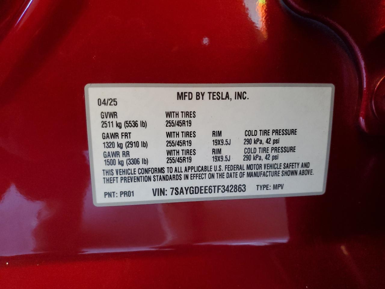 2026 Tesla Model Y VIN: 7SAYGDEE6TF342863 Lot: 85389135