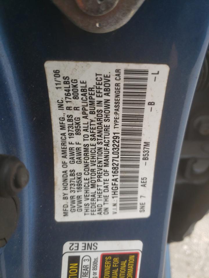 2007 Honda Civic Ex VIN: 1HGFA16827L032291 Lot: 82386385