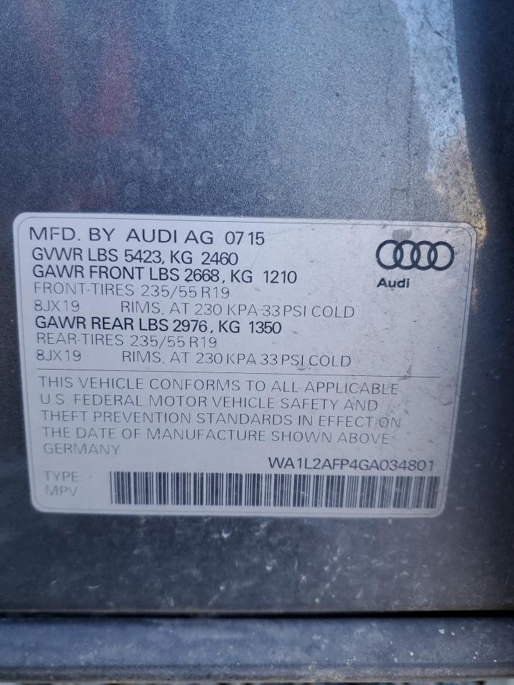 2016 Audi Q5 Premium Plus VIN: WA1L2AFP4GA034801 Lot: 85534315