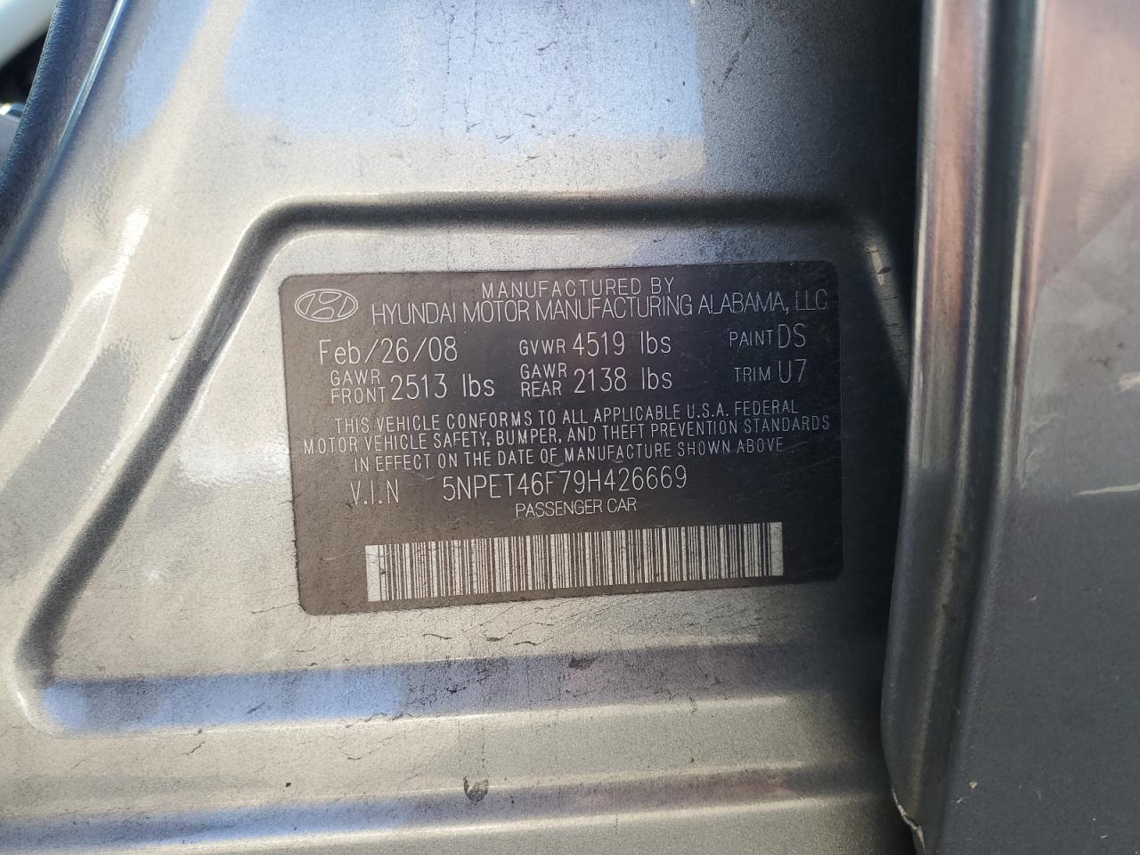 2009 Hyundai Sonata Gls VIN: 5NPET46F79H426669 Lot: 86115485