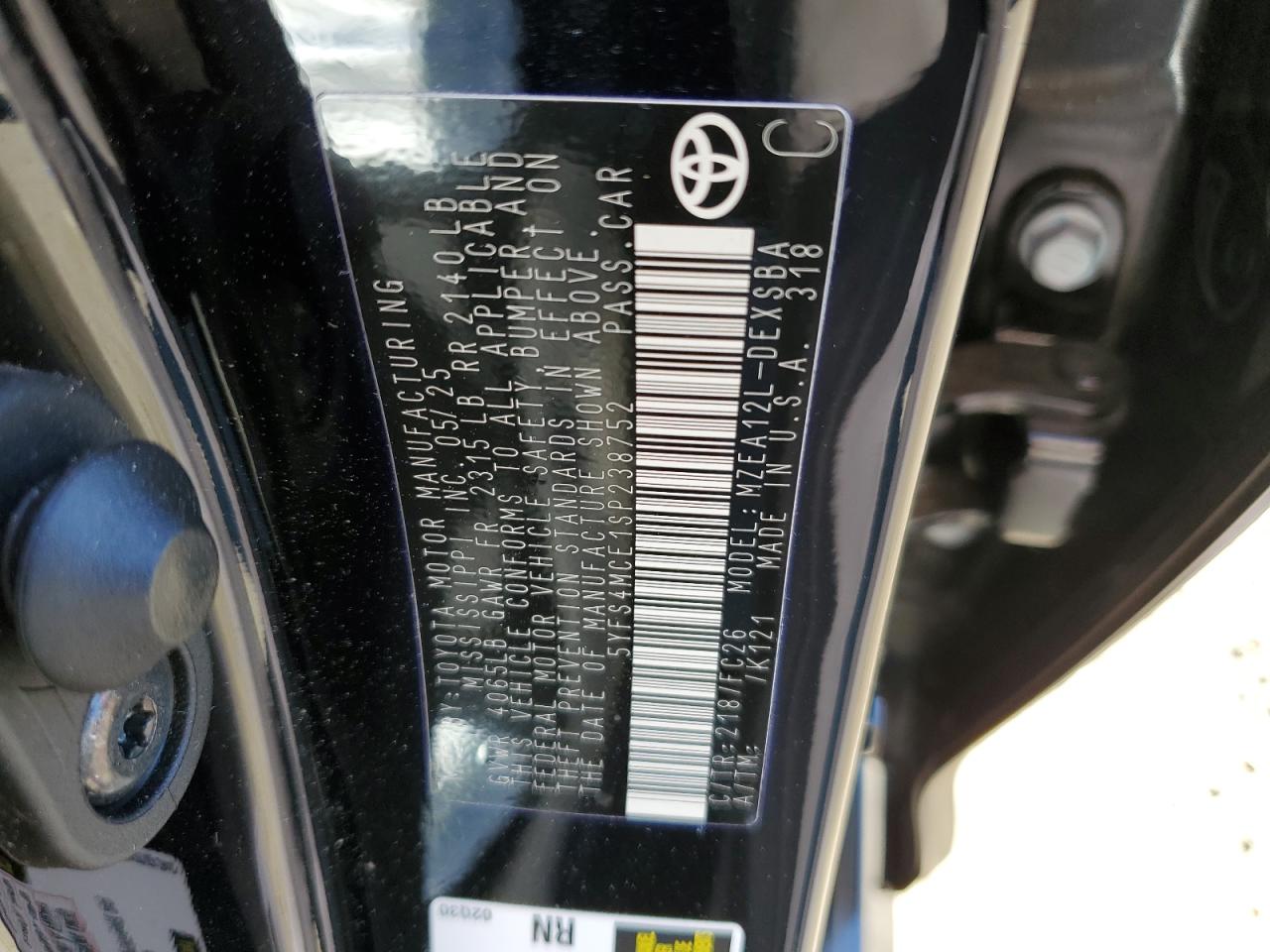 2025 Toyota Corolla Se VIN: 5YFS4MCE1SP238752 Lot: 84832535