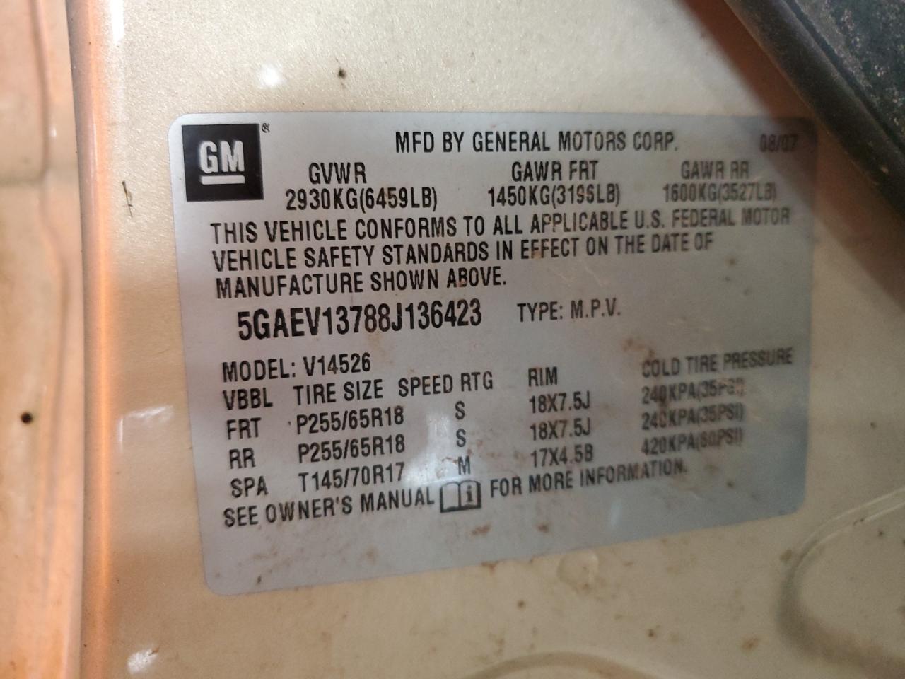 2008 Buick Enclave Cx VIN: 5GAEV13788J136423 Lot: 82268765