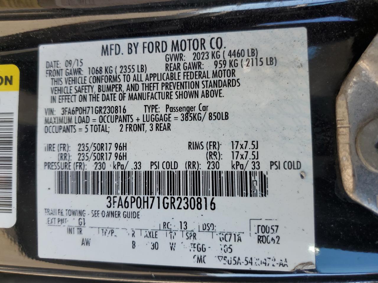 2016 Ford Fusion Se VIN: 3FA6P0H71GR230816 Lot: 81806005