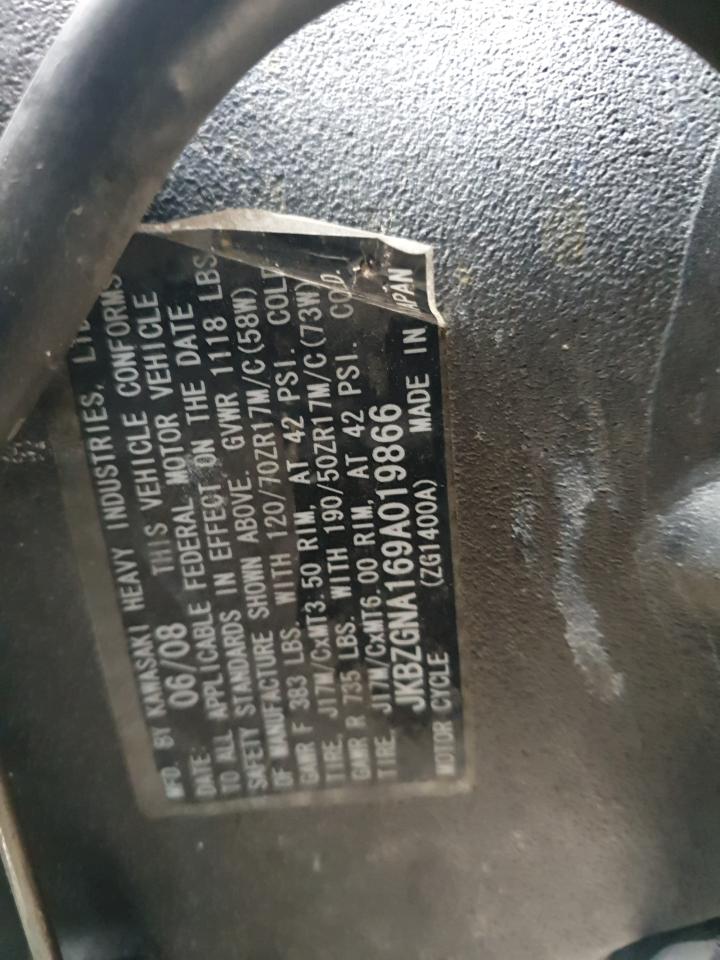 2009 Kawasaki Zg1400 A VIN: JKBZGNA169A019866 Lot: 82199125