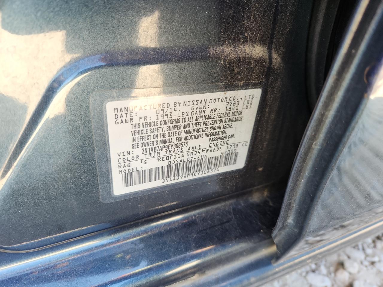 2014 Nissan Sentra Sv VIN: 3N1AB7AP9EY308576 Lot: 43434888