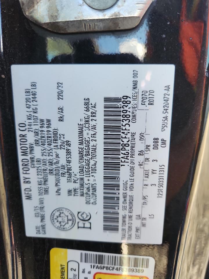 2015 Ford Mustang Gt VIN: 1FA6P8CF4F5389389 Lot: 85010575