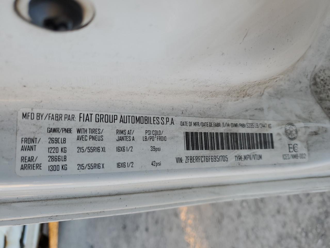 2015 Ram Promaster City Tradesman VIN: ZFBERFCT6F6951705 Lot: 82743545