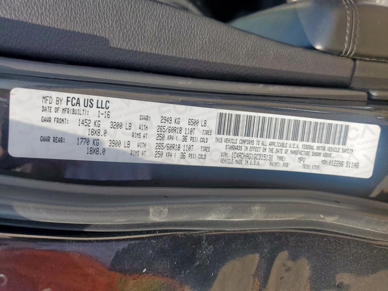 2016 Dodge Durango Sxt VIN: 1C4RDHAG1GC315131 Lot: 84587615