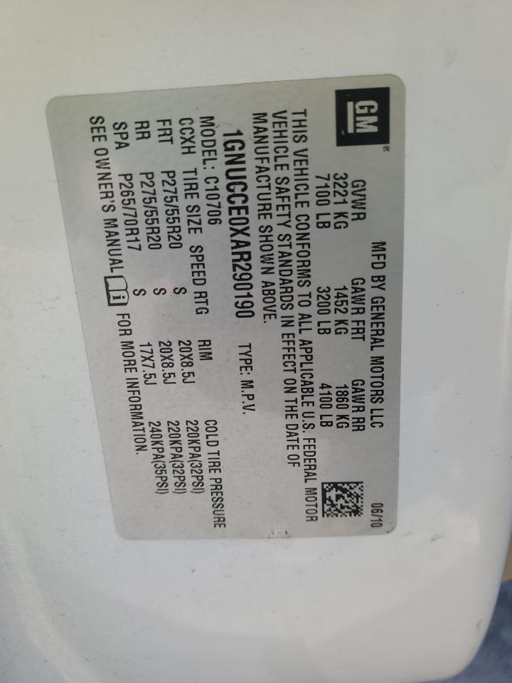 2010 Chevrolet Tahoe C1500 Ltz VIN: 1GNUCCE0XAR290190 Lot: 85536975