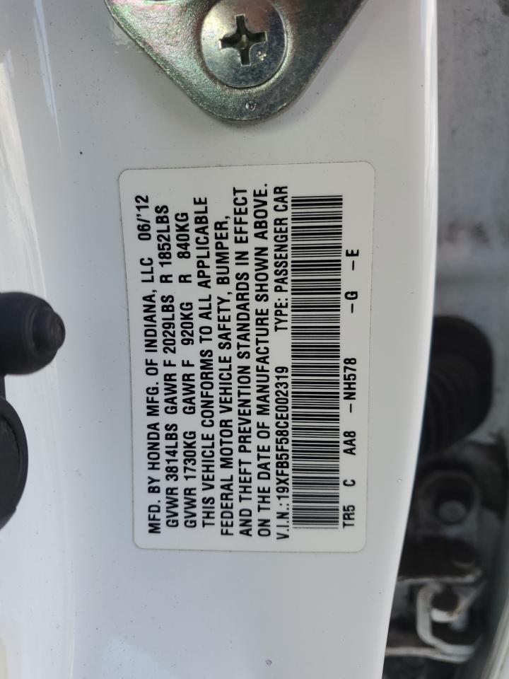 2012 Honda Civic Natural Gas VIN: 19XFB5F58CE002319 Lot: 82471665