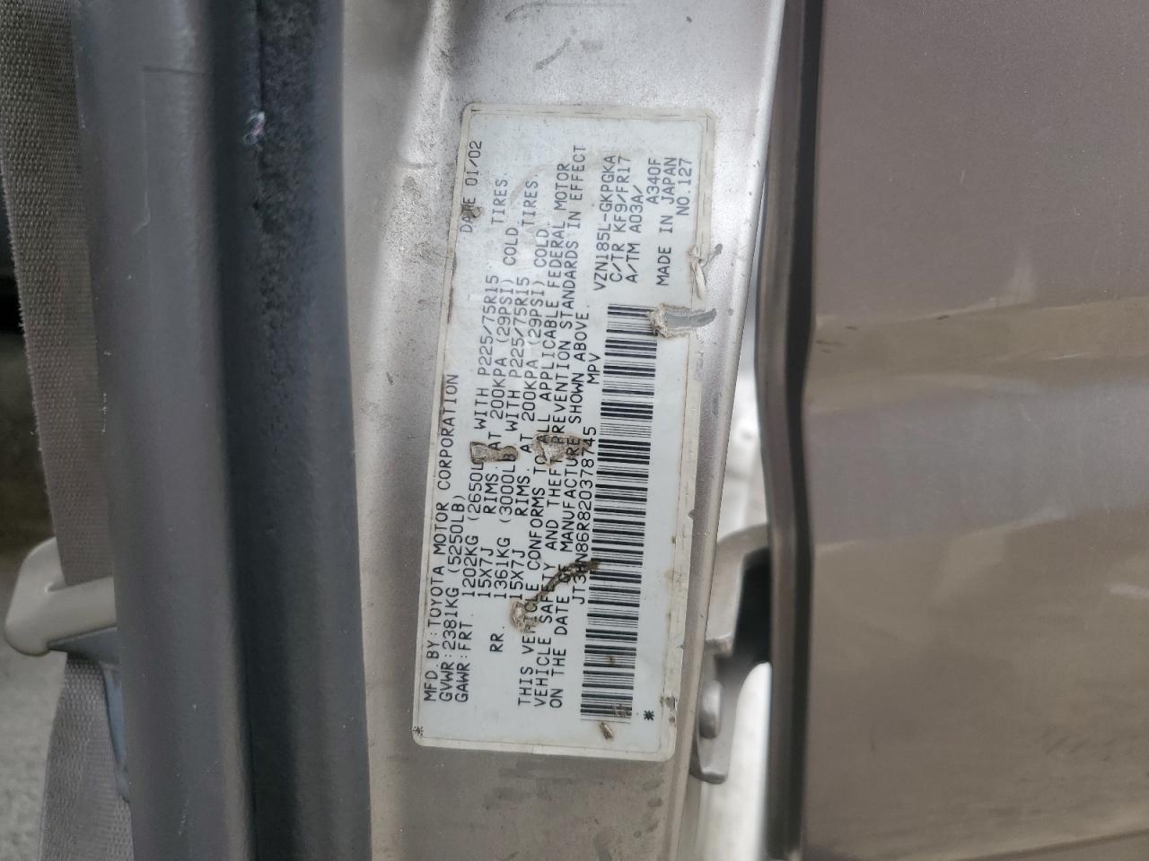 2002 Toyota 4Runner Sr5 VIN: JT3HN86R820378745 Lot: 82223235