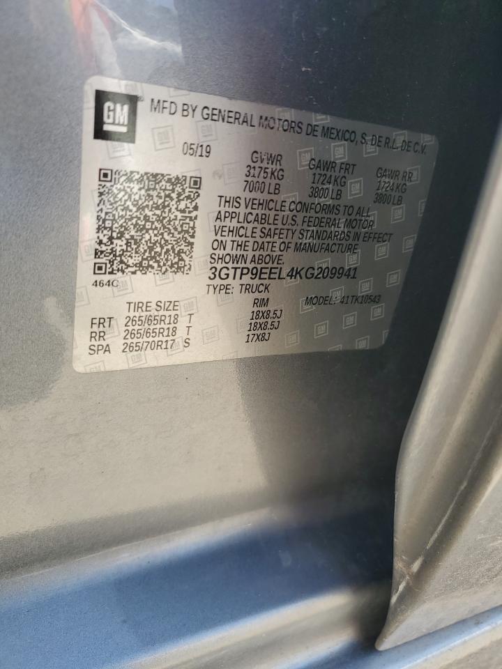2019 GMC Sierra K1500 At4 VIN: 3GTP9EEL4KG209941 Lot: 72007985
