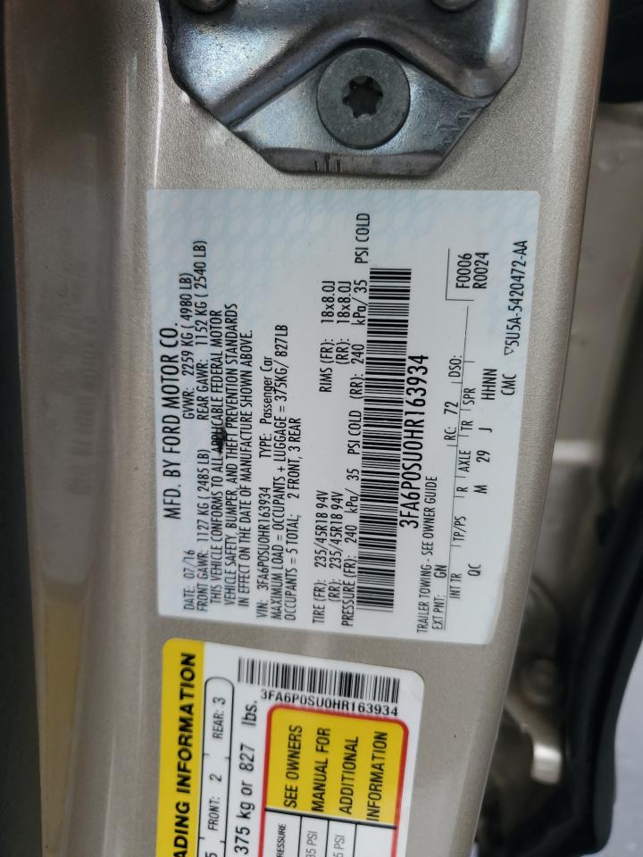 2017 Ford Fusion Titanium Phev VIN: 3FA6P0SU0HR163934 Lot: 84981985