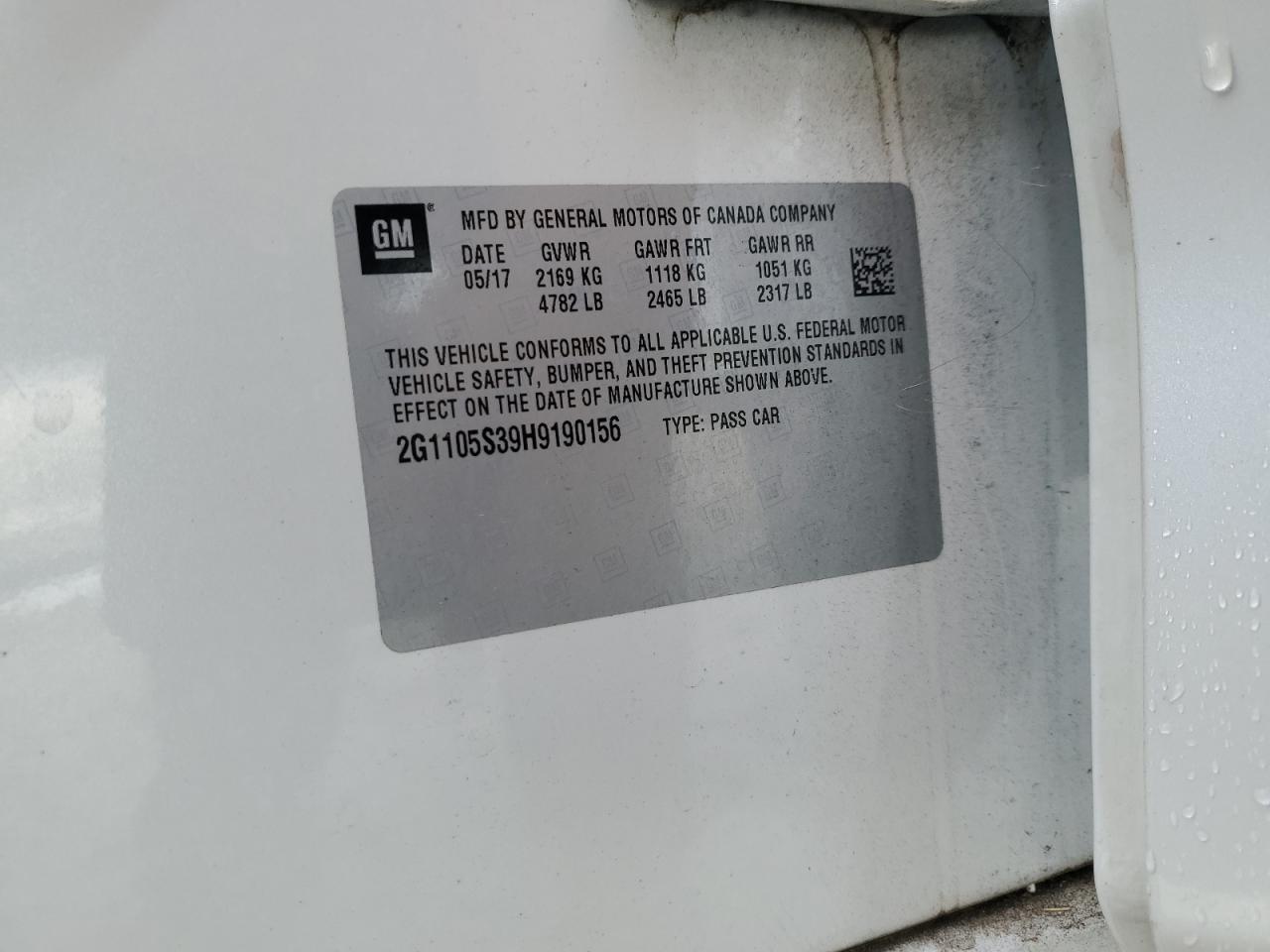 2017 Chevrolet Impala Lt VIN: 2G1105S39H9190156 Lot: 85785045