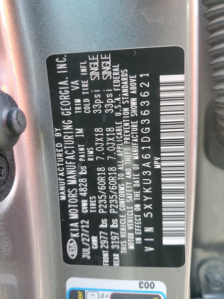 2013 Kia Sorento Ex VIN: 5XYKU3A61DG363621 Lot: 82218845