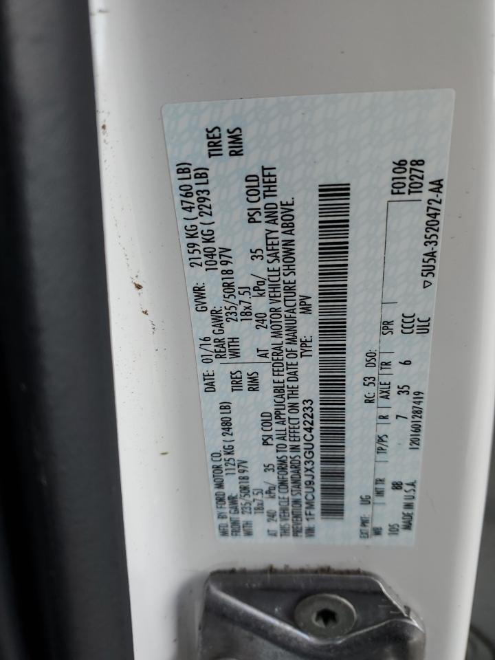 2016 Ford Escape Titanium VIN: 1FMCU9JX3GUC42233 Lot: 87275745