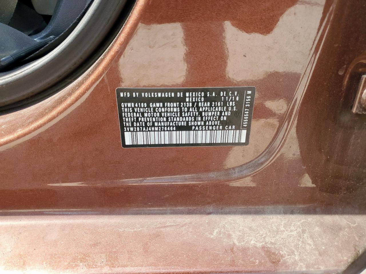 2017 Volkswagen Jetta S VIN: 3VW2B7AJ4HM276464 Lot: 84779985