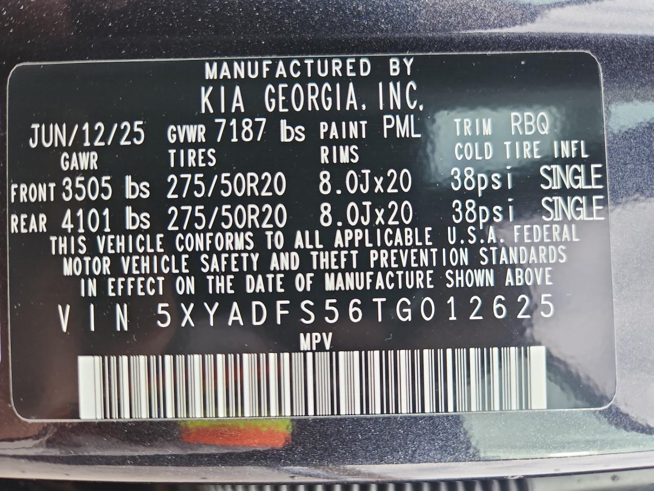 2026 Kia Ev9 Land VIN: 5XYADFS56TG012625 Lot: 90506045