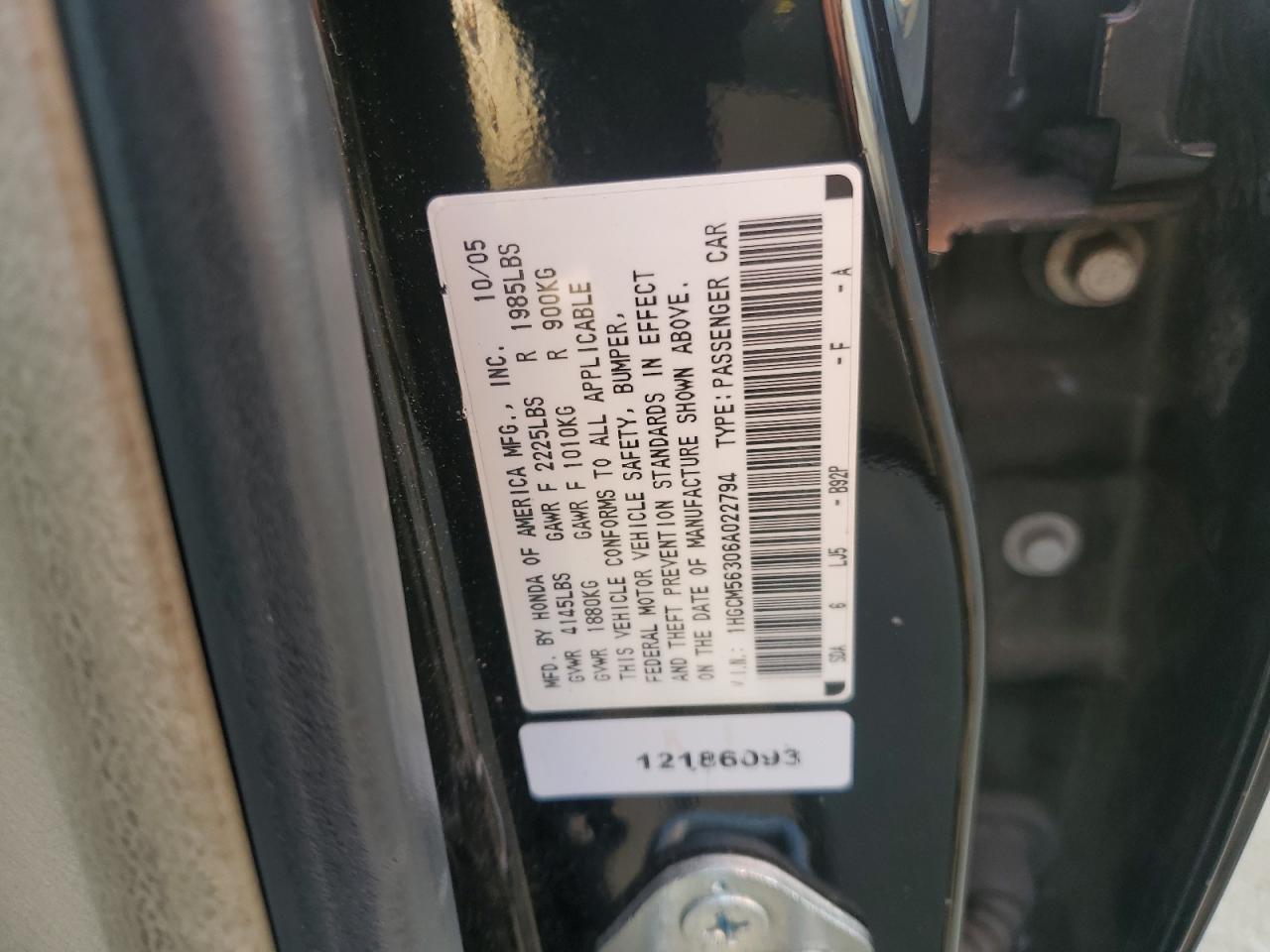 2006 Honda Accord Se VIN: 1HGCM56306A022794 Lot: 85782075