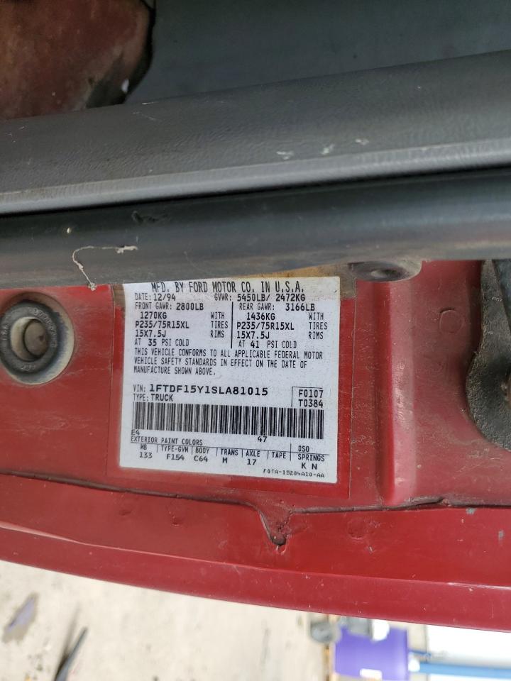 1995 Ford F150 VIN: 1FTDF15Y1SLA81015 Lot: 85145485