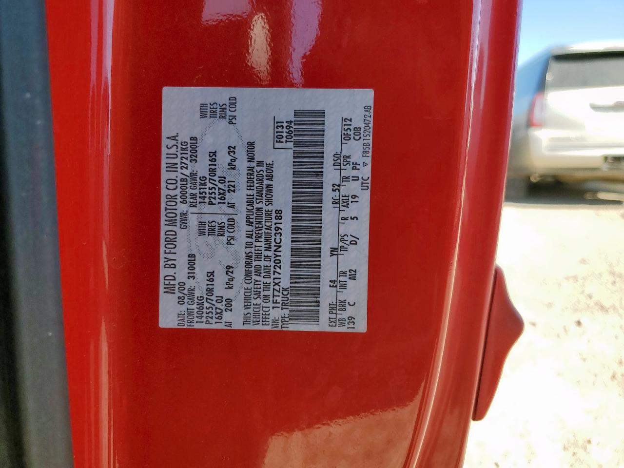 2000 Ford F150 VIN: 1FTZX1720YNC39188 Lot: 84941595