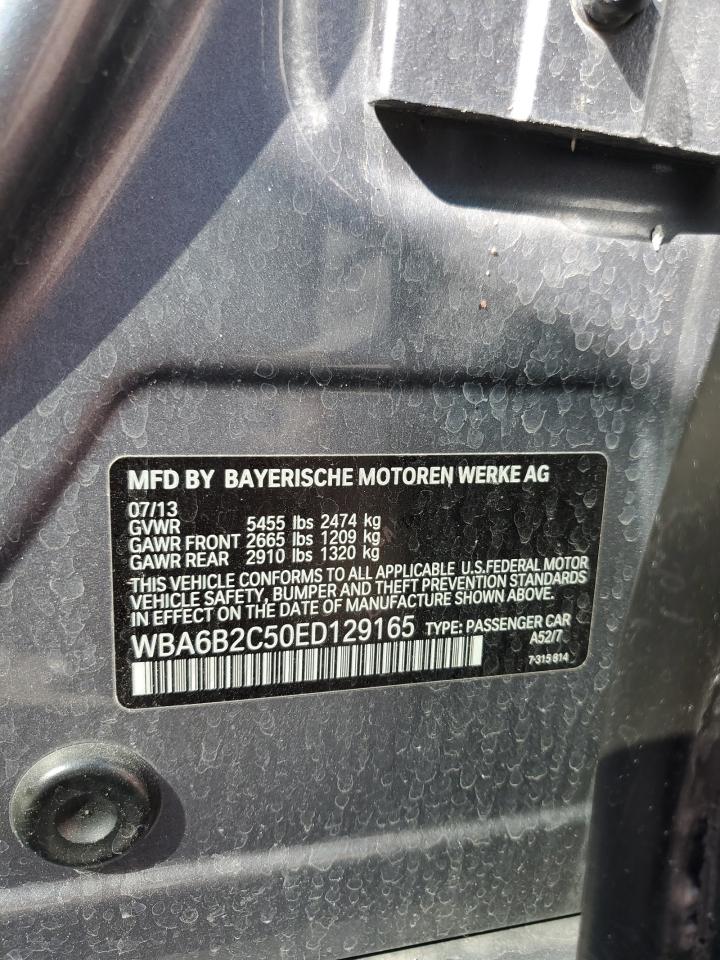 2014 BMW 650 I Gran Coupe VIN: WBA6B2C50ED129165 Lot: 87378035
