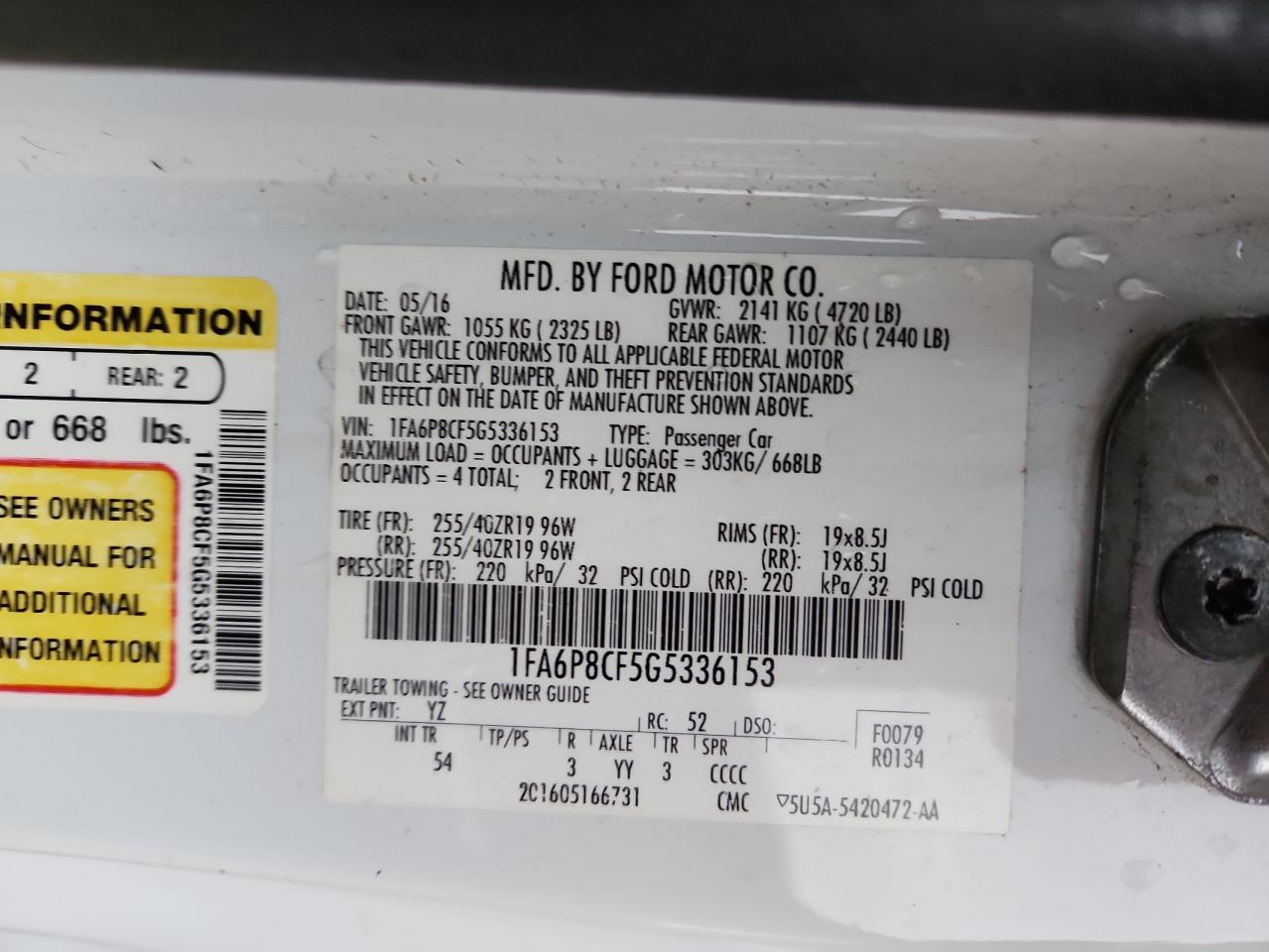 2016 Ford Mustang Gt VIN: 1FA6P8CF5G5336153 Lot: 87063105