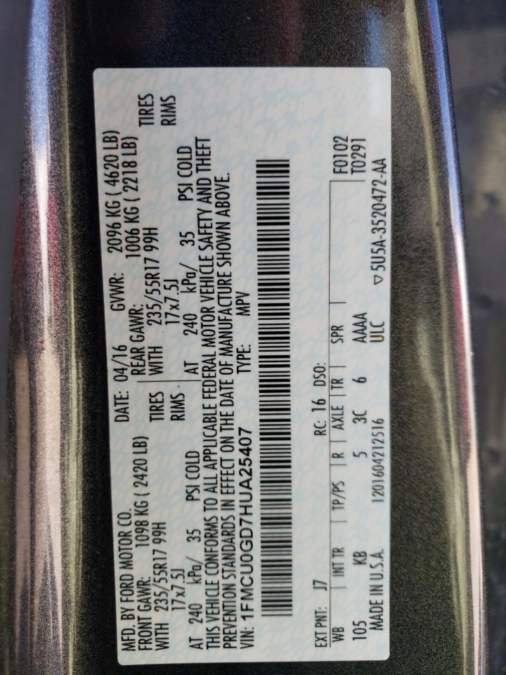 2017 Ford Escape Se VIN: 1FMCU0GD7HUA25407 Lot: 87302325