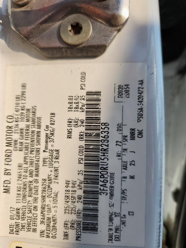 2017 Ford Fusion Titanium Hev VIN: 3FA6P0RU5HR286358 Lot: 86245105