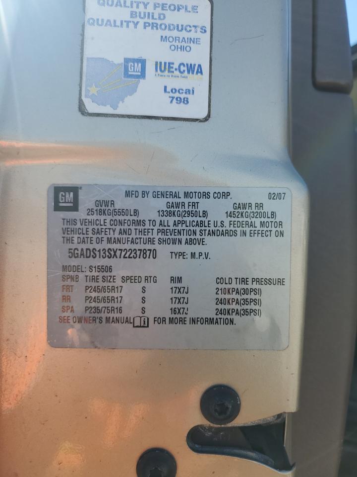 2007 Buick Rainier Cxl VIN: 5GADS13SX72237870 Lot: 86771915