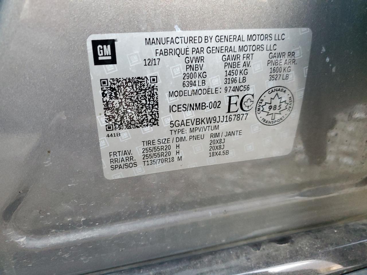 2018 Buick Enclave Premium VIN: 5GAEVBKW9JJ167877 Lot: 89814905