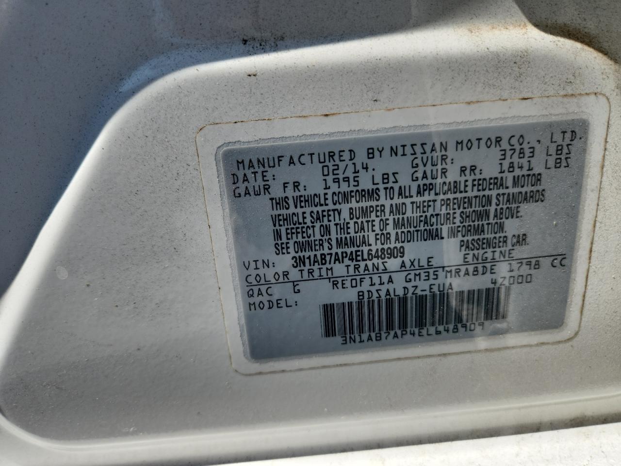 2014 Nissan Sentra S VIN: 3N1AB7AP4EL648909 Lot: 84902965