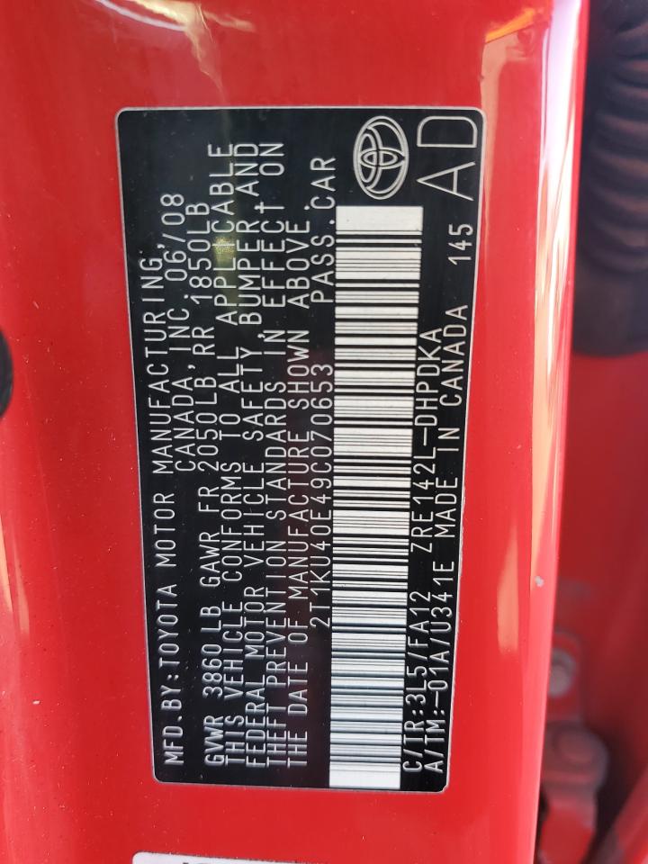 2009 Toyota Corolla Matrix VIN: 2T1KU40E49C070653 Lot: 82235175